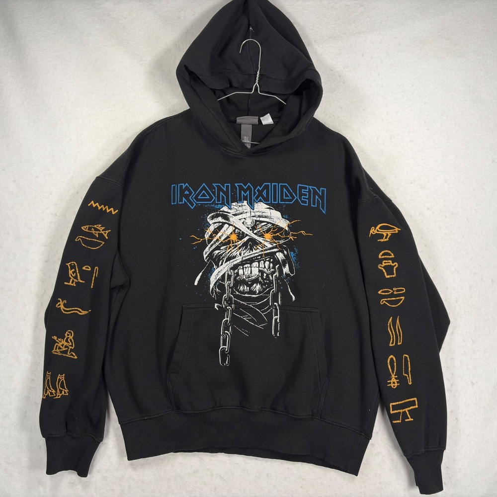 H&M Iron Maiden World Tour 84-85 Powerslave Oversized Hoodie Black Mens Medium